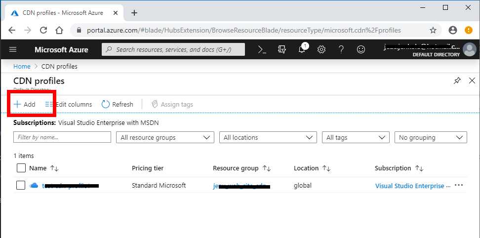 add new azure cdn profile