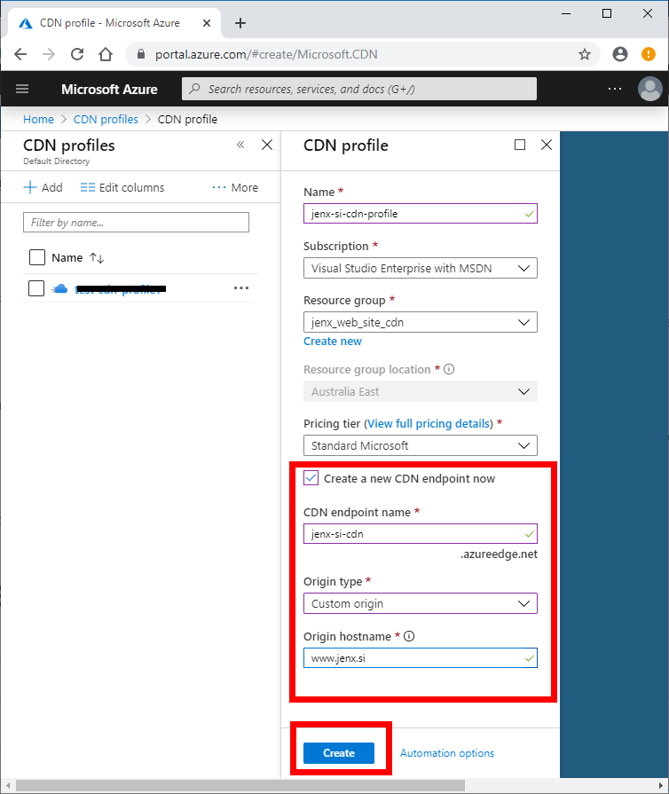 new azure cdn endpoint