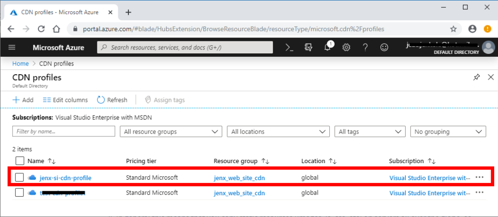 newly created azure cdn profile