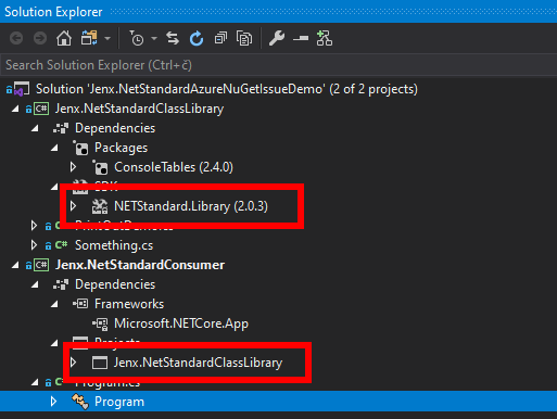 solution with .net standard 2.0 dependency project